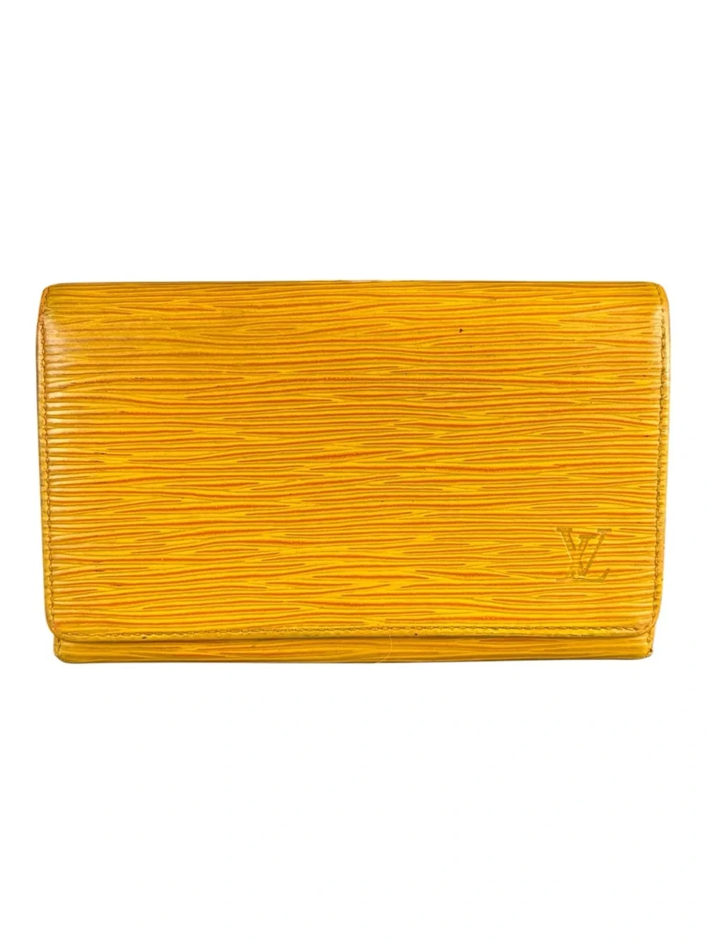 LOUIS VUITTON Epi Leather Wallet in Classic Tassil Yellow w/Purple Interior